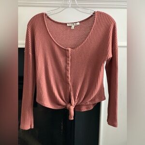 Express One Eleven Waffle knit long sleeved top with tie front. Size Small.